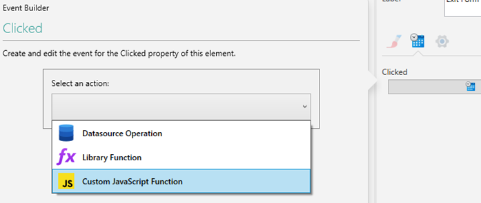 Picture showing the Custom JavaScript Function Option. 